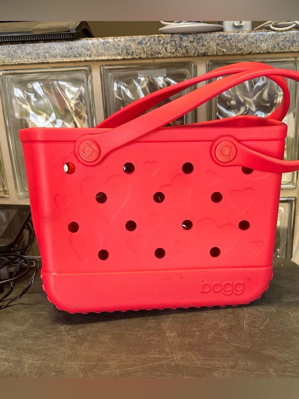 BOGG Bag Red Heart Embossed Pattern Tote Bag 11x8